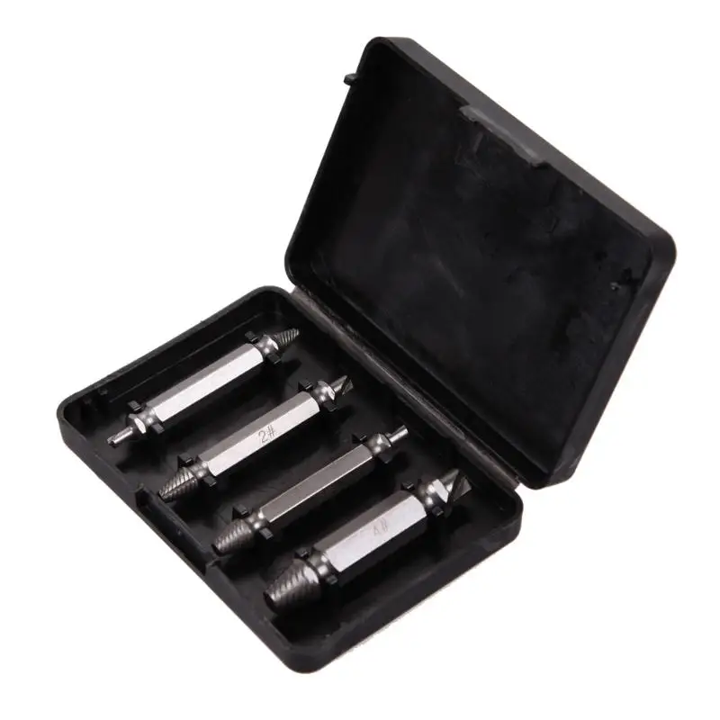  4pcs Damaged Screw Extractor Drill Bits Guide Set Broken Speed Out Easy out Bolt Stud Stripped Scre