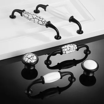 1Pc Ceramic Kitchen Cabinet Wardrobe Door Furniture Handle Drawers Cabinet Handles and Knobs Furniture Hardware Black and White