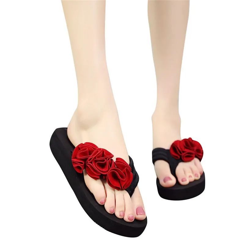

Women's Leisure Flower Non-slip Platform Shoes Wedges High Heels Slippers Indoor & Outdoor Flip-flops Beach Slipper #A