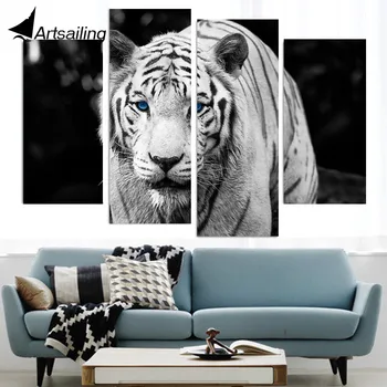 

4 Panel Canvas Art Canvas Painting Tiger Animal King HD Printed Wall Art Ptints Poster Home Decor Picture for Living Room XA116C