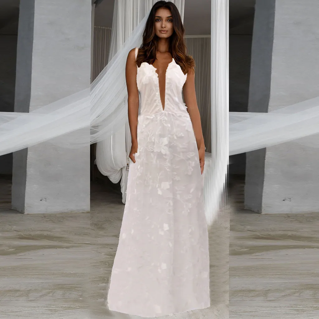 

Sexy Hollow Out White Lace Dress Women Spring High Waist Sleeveless Backless Dress Elegant Maxi Long Dress Vestidos#J30