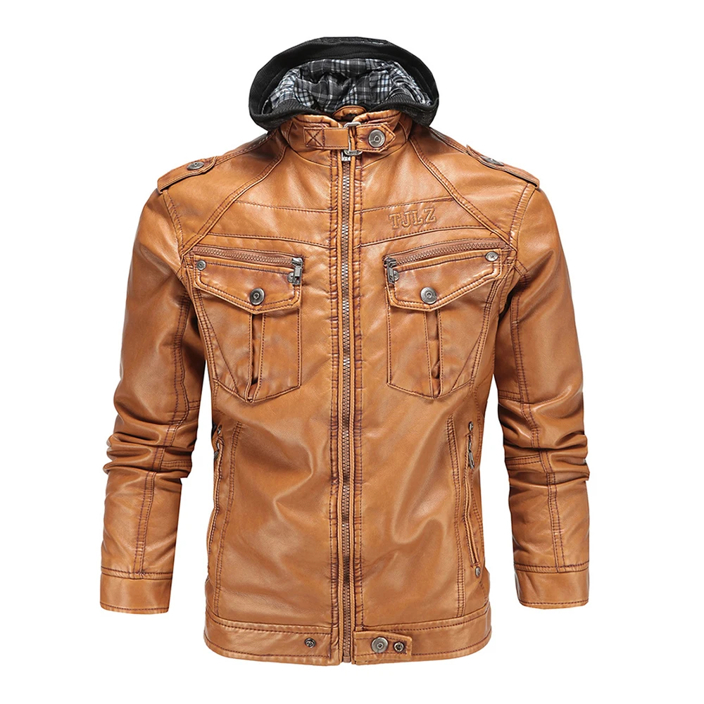

Herobiker Vintage Motorcycle Jacket Men Retro PU Leather Jacket Removable Hooded Punk Windproof Casual Moto Jacket Motorcycle