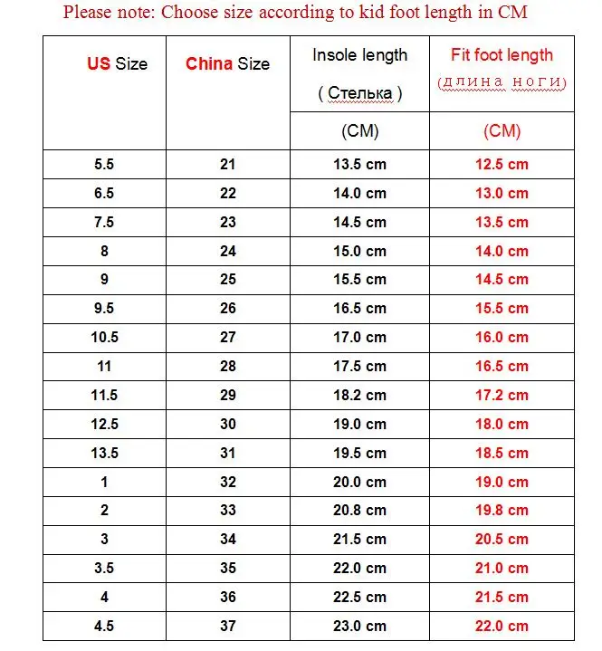 size table