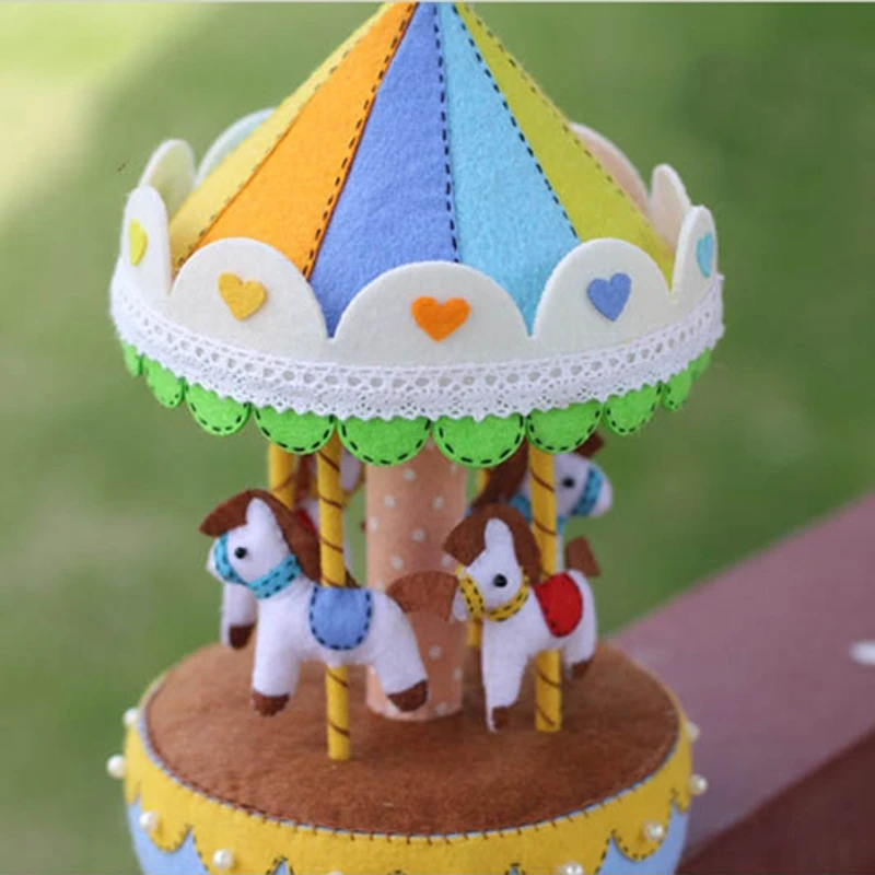 

New Felt Fabric Handmade DIY Package Rotary Horse Music Box Sewing Handwork Kid Toy Home Decoration Needle Felt Pack