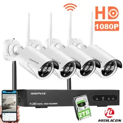 Anpviz CCTV Камера Системы Беспроводной HD 4CH 1080 P NVR Wi-Fi Камера комплект видеонаблюдения умный дом безопасности IP Cam набор Открытый
