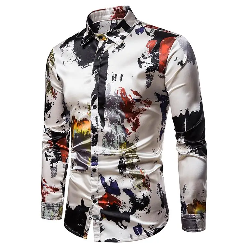 

2019 New model Shirts Graffiti Casual Long sleeve Blouse Mens Clothing Slim fit Hawaiian Shirt Men Fashion