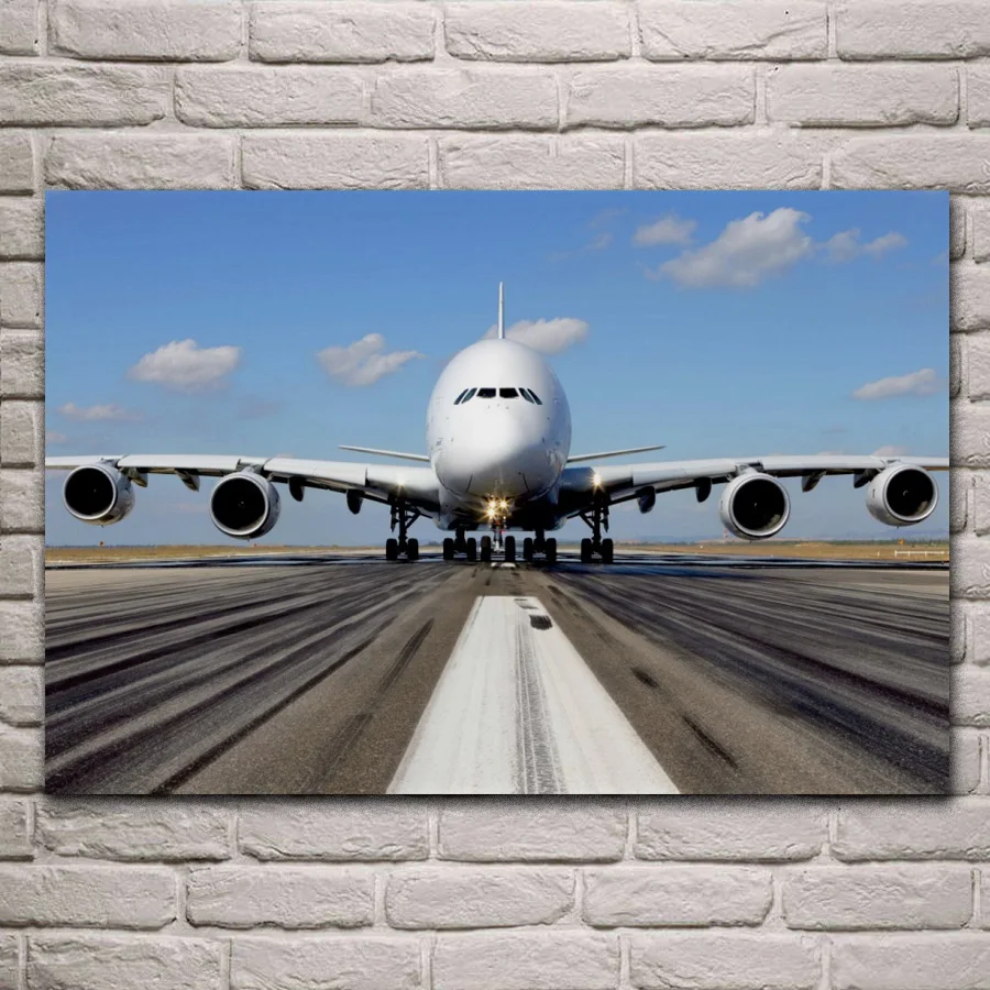 A380 авиалайнер самолет транспорт голубое небо гостиная украшение дома стены Искусство Декор деревянная рамка ткань плакат QX013