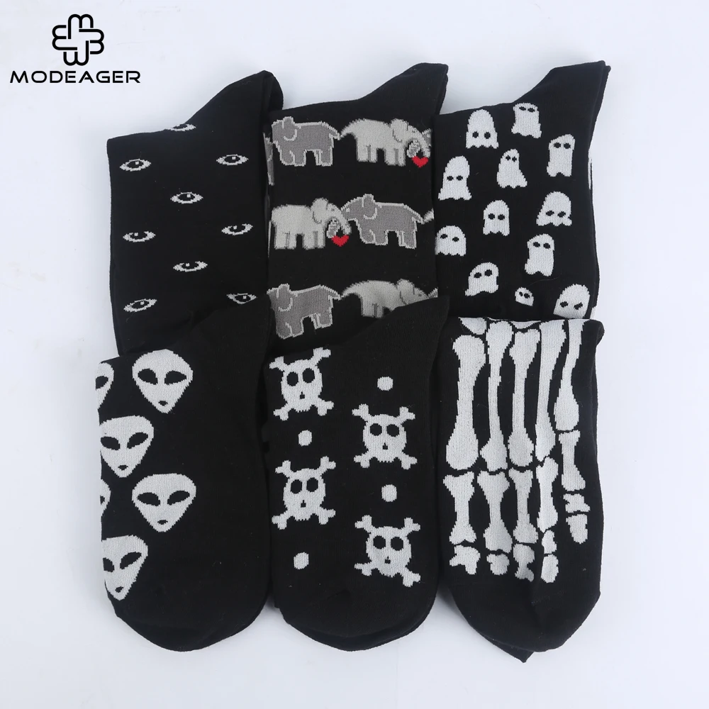 Modeager Fashion Hip hop Black Color Skeleton Alien Halloween Cool Women Socks Cotton Soft Summer Thin Novelty Socks for Women Modeager Fashion Hip hop Black Color Skeleton Alien Halloween Cool Women Socks Cotton Soft Summer Thin Novelty Socks for Women