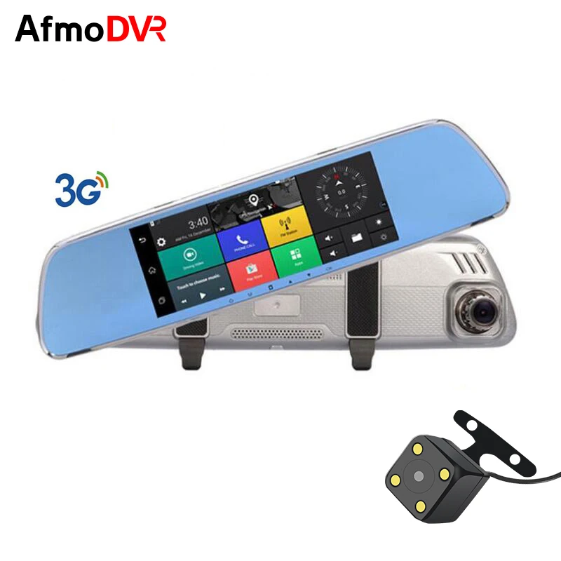 AfmoDVR Автомобильный dvr 3g регистраторы 7' Android 5 0 двойной объектив зеркало заднего
