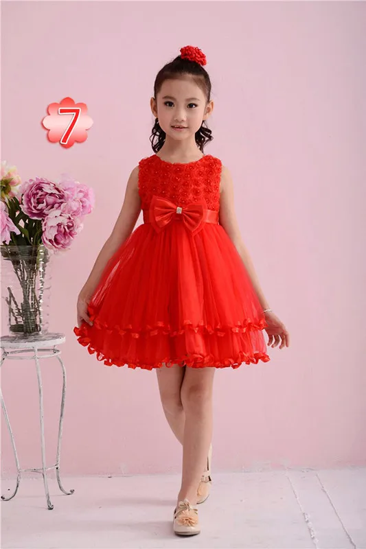 Летнее разноцветное платье принцессы; элегантное праздничное платье с жемчужинами для девочек; стиль; бальное платье - Цвет: Красный