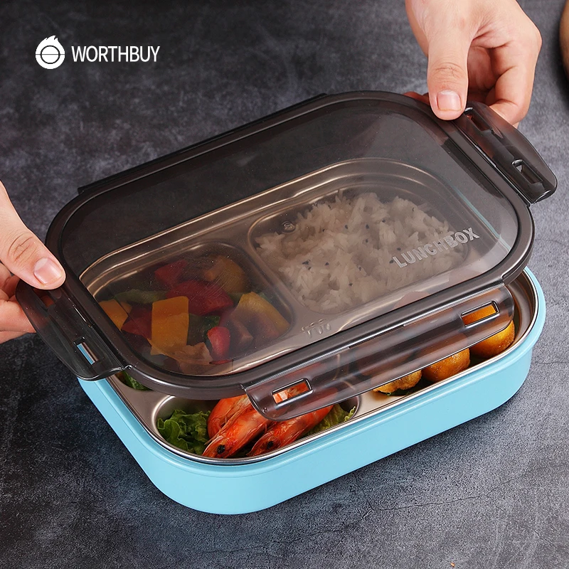 WORTHBUY Japanese Kids Bento Box 304 Stainless Steel Children Lunch Box With Compartments Microwave Containers For Food Fruits