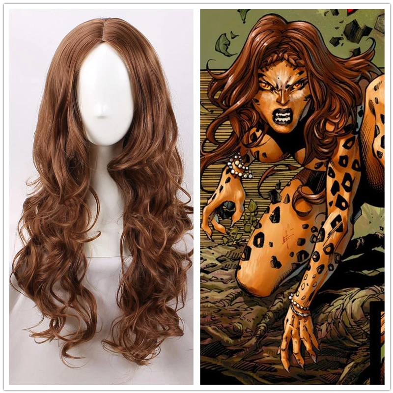 65 см Wonder women Cheetah коричневый волнистый средний пробор стильные парики для волос