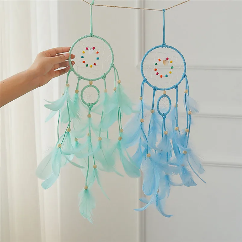 Dream Catcher Handmade Dreamcatcher Feathers Night Light Girl Room Bell Bedroom Romantic Hanging Decoration Home Decor 35JY2418