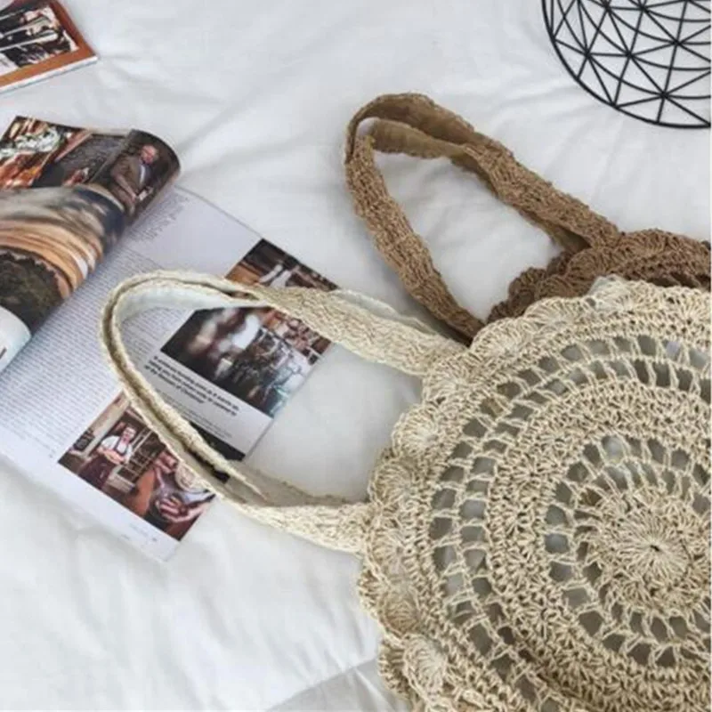 Bohemian Straw Bags for Women Summer Rattan Shoulder Bags Handmade Knitted Travel Big Totes Bag Ladies Circle Beach Handbags
