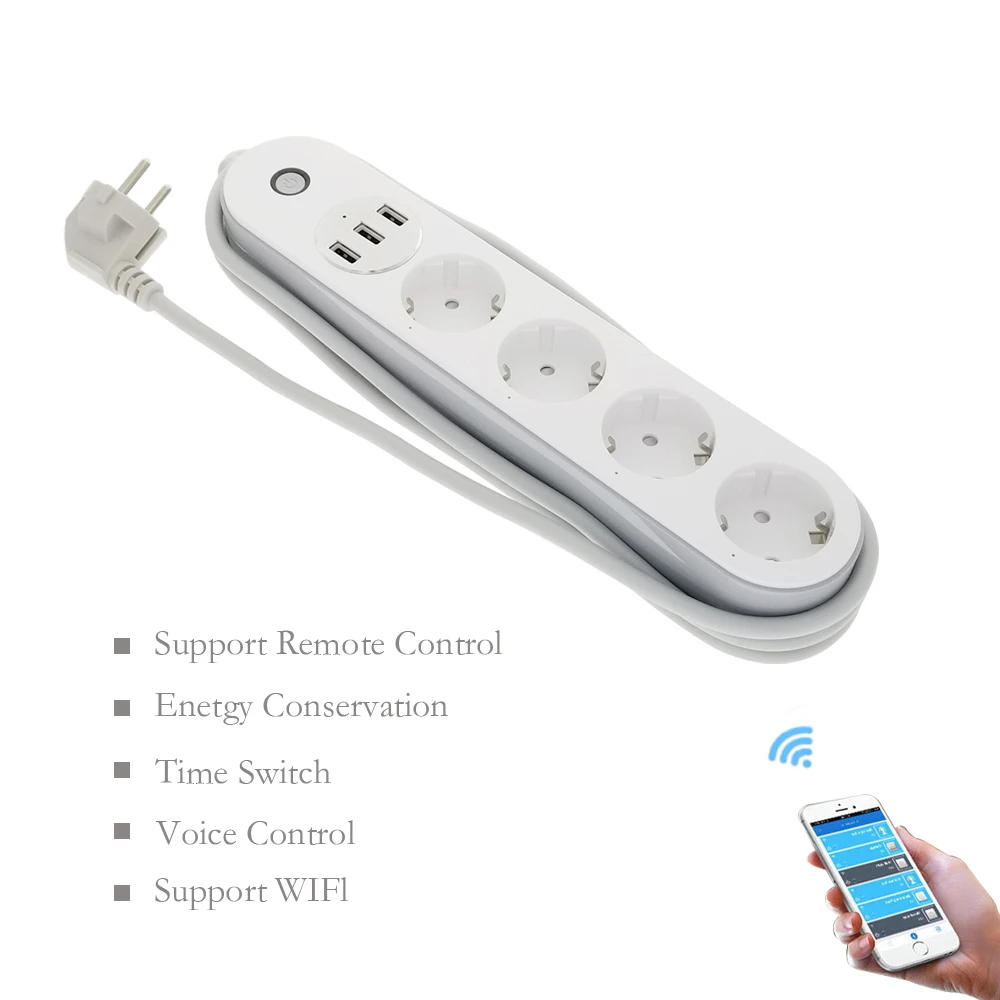 Wi Fi Smart Switch 4AC + 3 USB мощность полосы электронный разъем офис стабилизатор напряжения ЕС Plug hargers расширение умная розетка