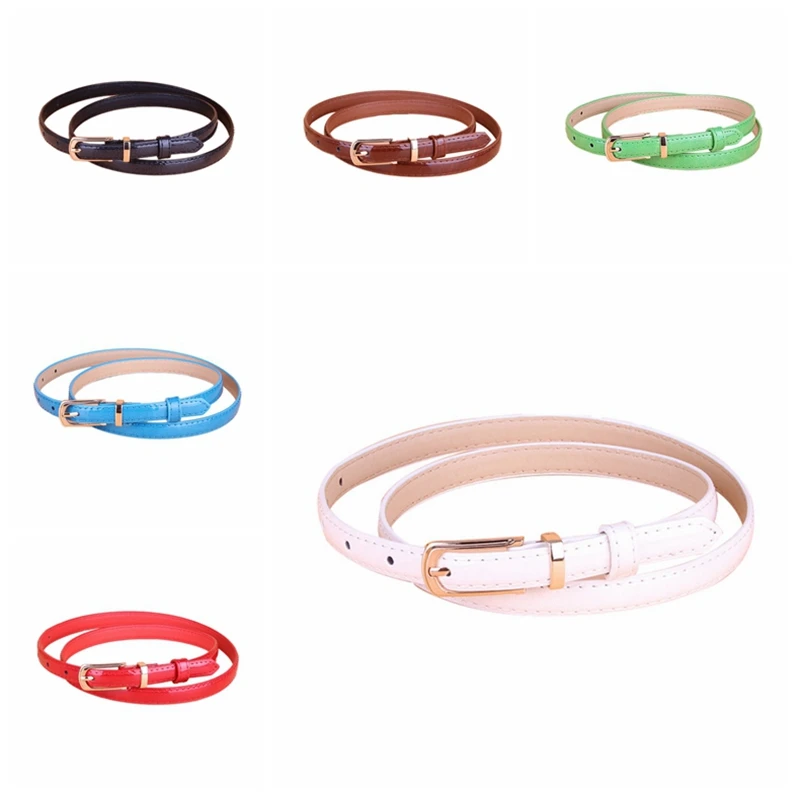 Fashion New Ladies\' Belt Fine Pu Leather Pin Buckle Square Buckle Belt Adjustable Solid Color Glossy Belt