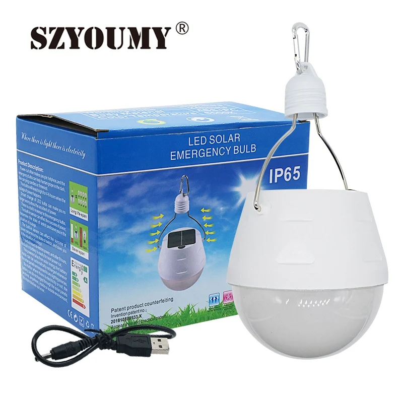 

SZYOUMY 10pcs Light Control Solar Emergency Bulb 3W Solar Power Light 3 Modes for Outdoors Camping Light Tent Solar Lamp