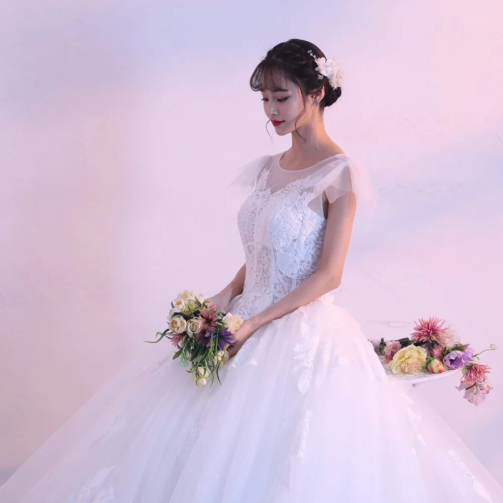 Menoqo кружевное бальное платье, качественное свадебное платье, Vestido de Noivas, рукав-колпачок, роскошный платья со шлейфом, свадебное платье, настоящая фотография
