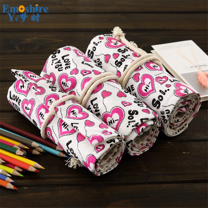 Emoshire New love candy color canvas curtain student pencil wholesale pencil stationery storage simple stationery bag (5)