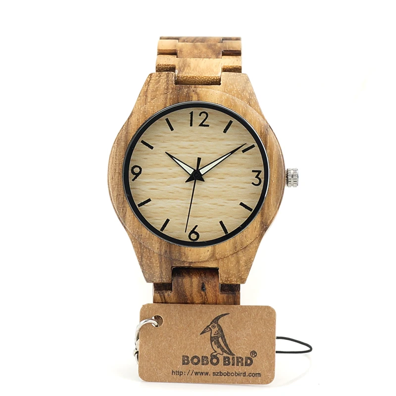 BOBO BIRD V-G24 Zebra Wooden Case Mens Wristwatch Male Design Causal Quartz Watch Wooden Strap Leather Strap Available