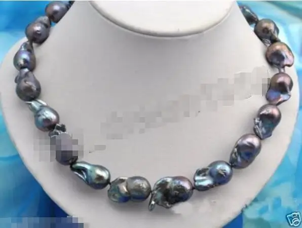 

Hot sale new Style >>>>>Genuine 15-23mm Huge Black Baroque Keshi KEISHI Pearl Necklace 14K GP 18