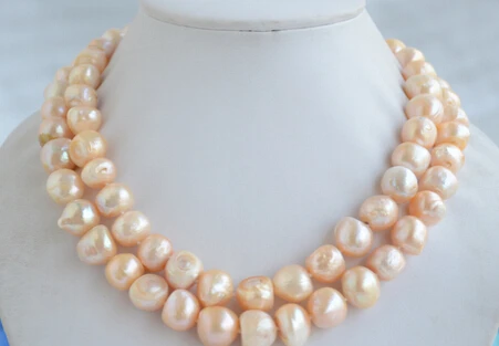 

huij 001463 2row pink baroque freshwater cultured pearl necklace
