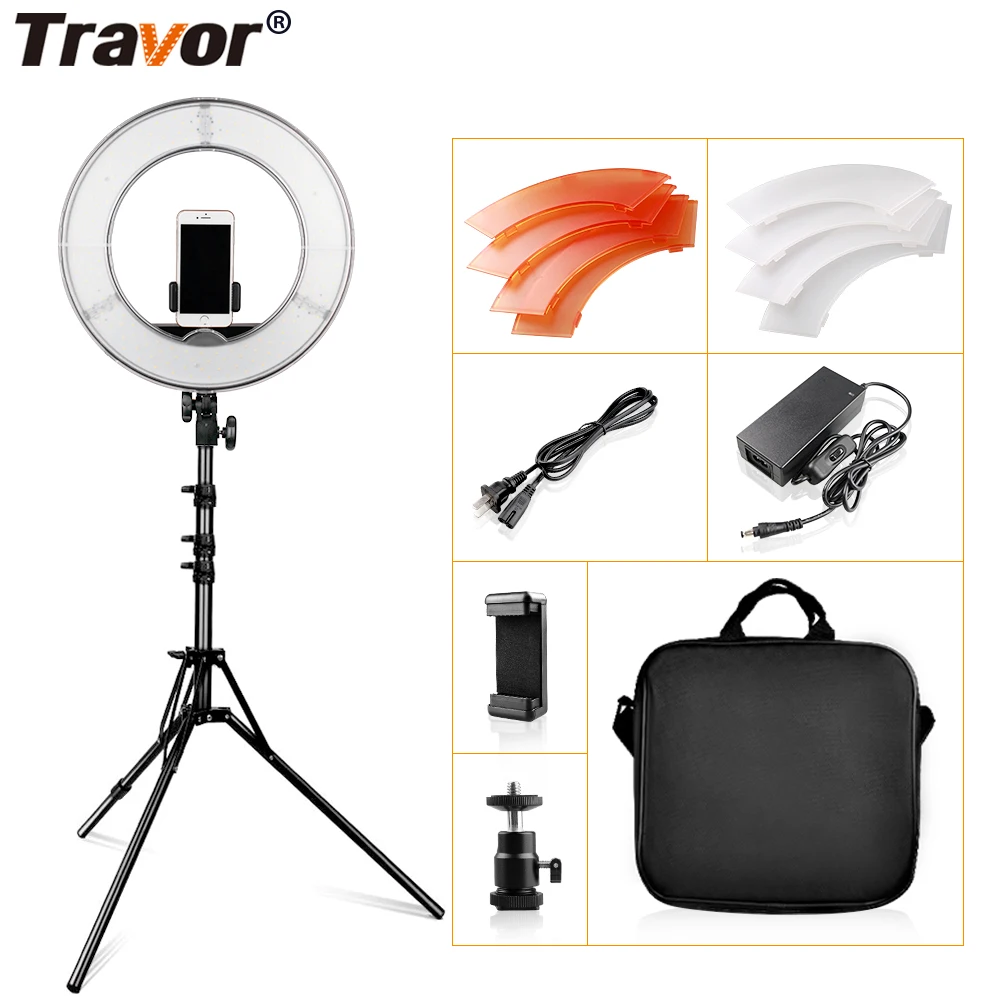 En Ligne LED anneau lumière 14 pouces Dimmable 5500K ringlight avec trépied pour Studio anneau lampe photographie YouTube Photo maquillage lumière circulaire
