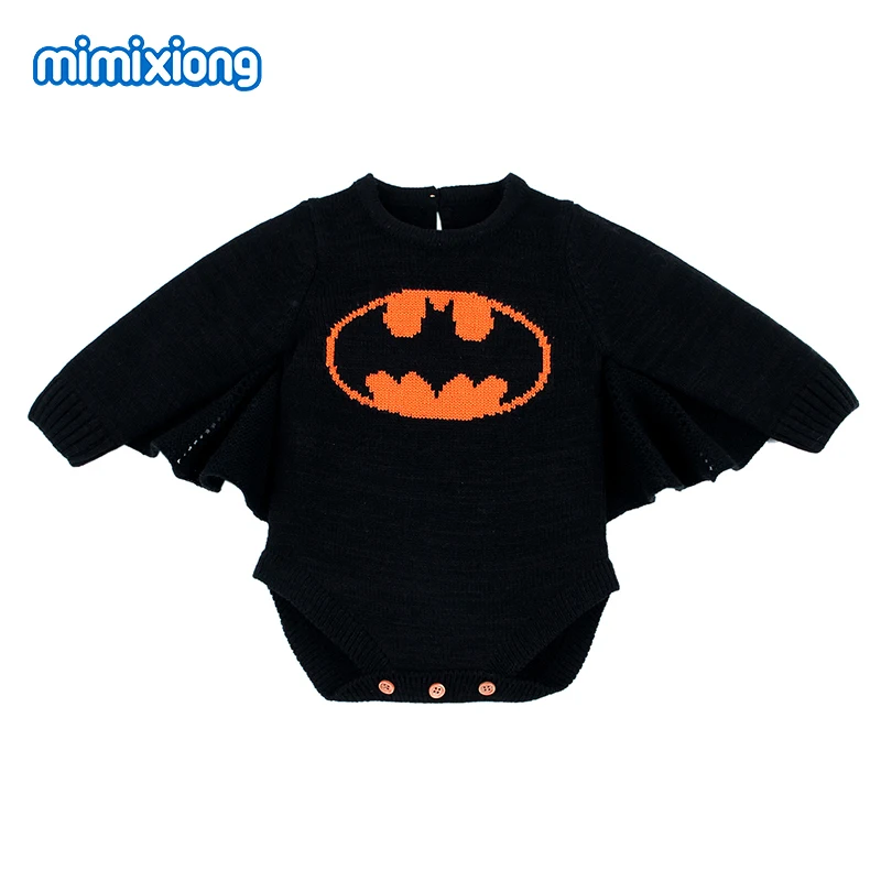 Baby Onesie Funny Batman Knit Newborns Bebes Bodysuits Tops Long Sleeve Infant Boys Girls Jumpsuits Black Toddler Kids Coveralls