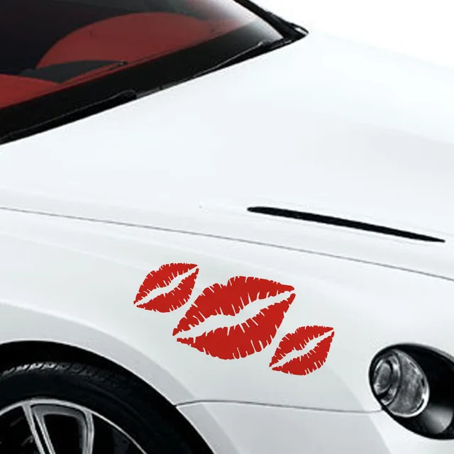 Newest 3 Pieces Red Lips Auto Sticker Creative Vinyl Removable Car