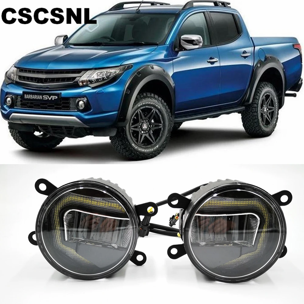 

3-IN-1 Functions LED DRL Daytime Running Light Car Projector Fog Lamp with yellow signal For Mitsubishi Triton L200 2013 -2017