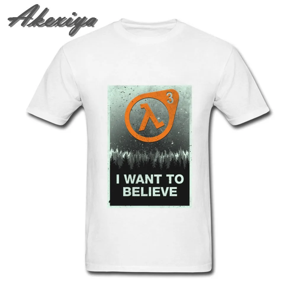 Мужская футболка с надписью I want to Believe Half Life 3 100% хлопок Милая Homme Basic XXX коротким