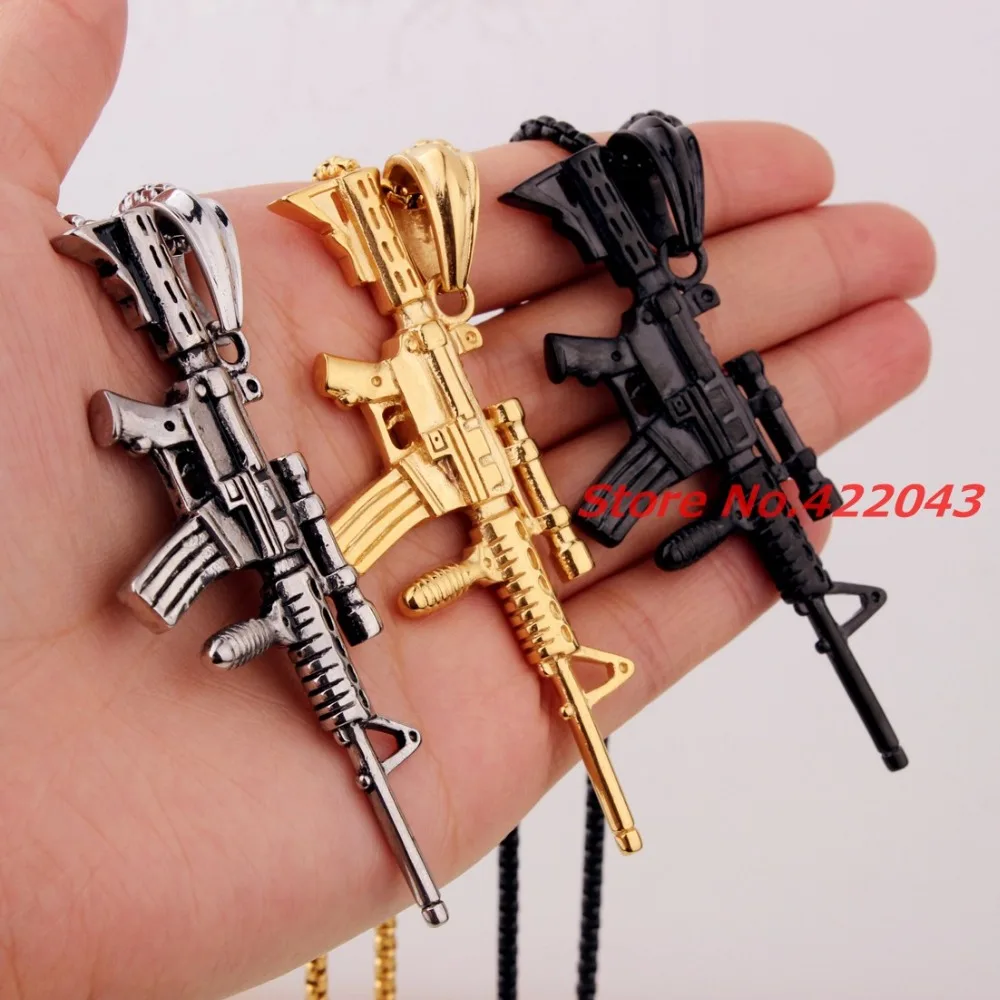 

Punk Rock Strange New Creative Sniper Rifle Gun Silver Gold Black Pendant necklace Birthday Gift Toy Gun Does not launch