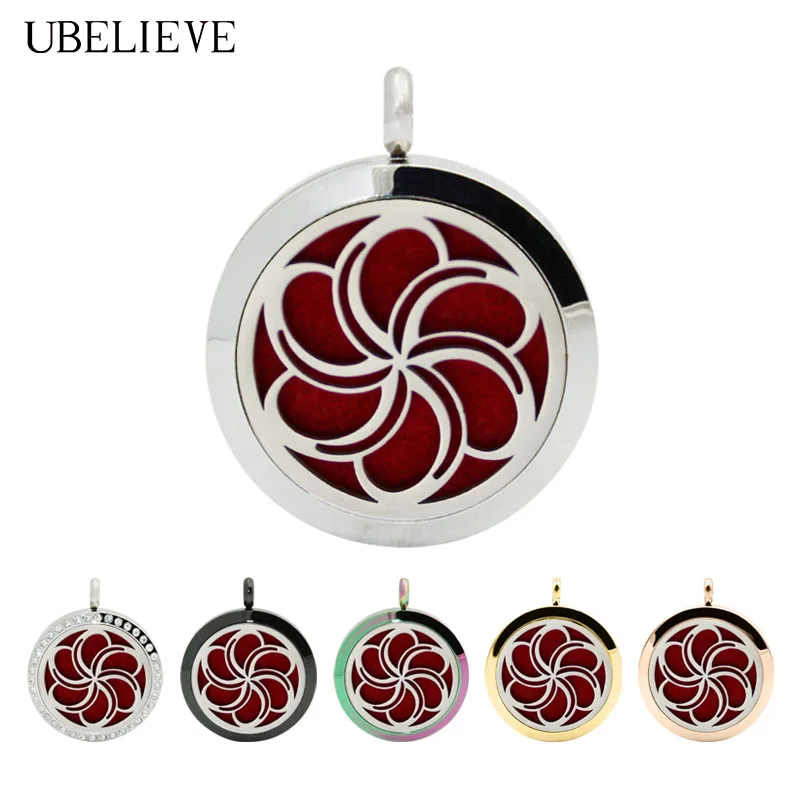 Flower Essential Oil Diffuser Necklace 30mm Round Aromatherapy Locket Jewelry Hollow Magnetic Perfume With Pads | Украшения и