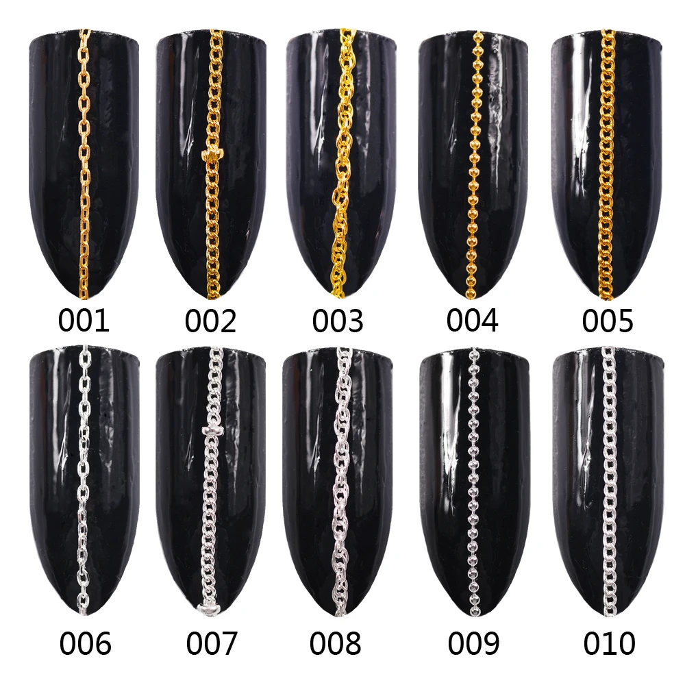 

50cm Fashion Gold Silver 3D Metal Nail Chain Beads Line Tiny Chain Punk Style Nail Art Decoration