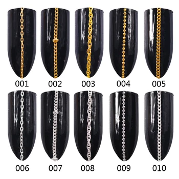 

50cm Fashion Gold Silver 3D Metal Nail Chain Beads Line Tiny Chain Punk Style Nail Art Decoration