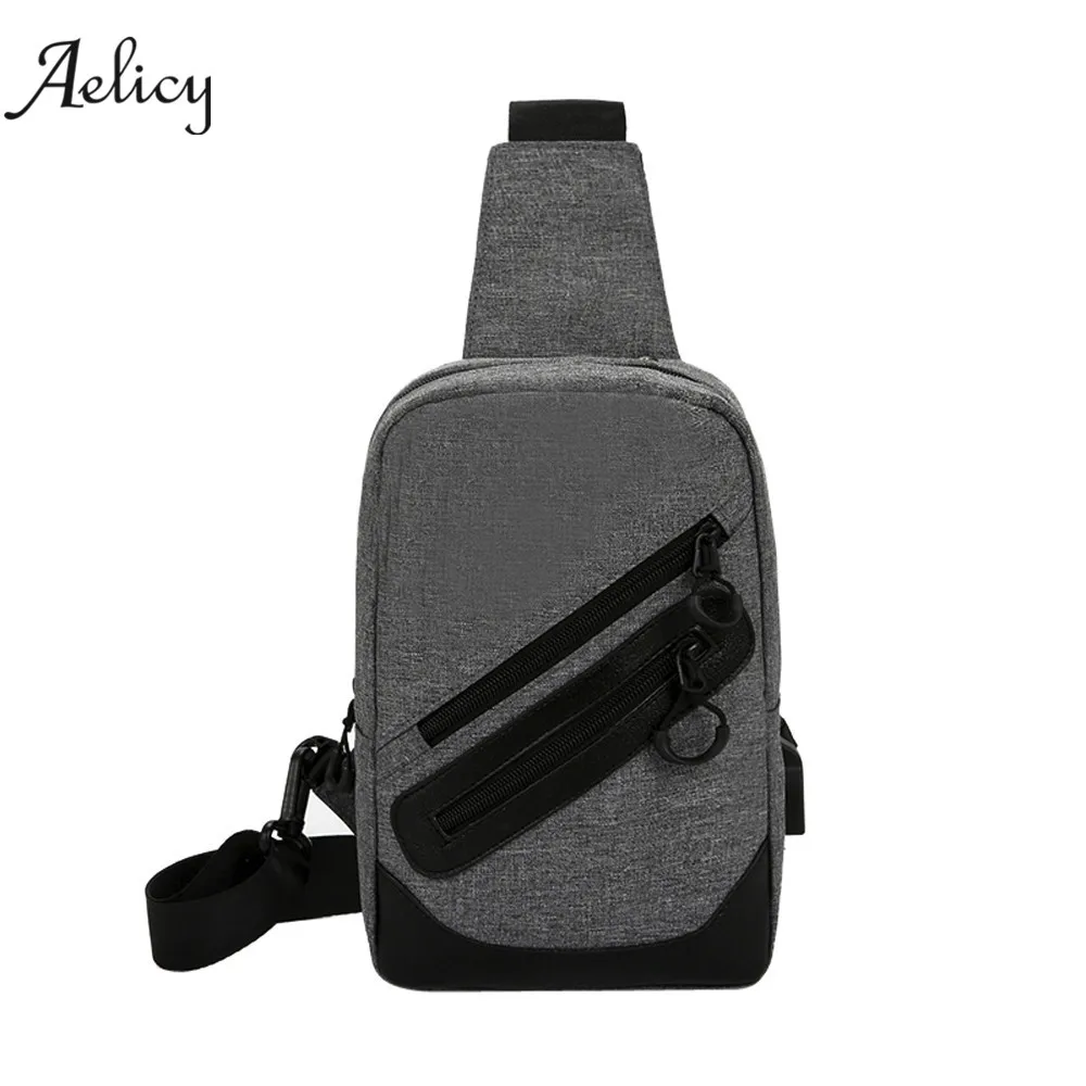 Aelicy Unisex Fashion Multifunction Crossbody Bag Casual Chest with USB Simple Single Solid Zipper Shoulder Bags 1277 |