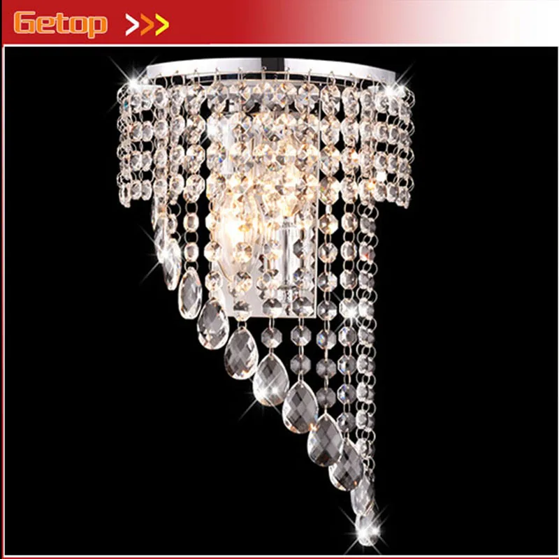 

Luxury K9 Crystal Curtain Stainless Steel E14 LED Wall Lamp for Bedside Hotel Bedroom Staircase Living Room