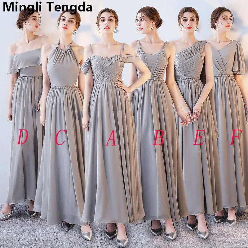 

Gray A-Line Chiffon Bridesmaid Dresses 2018 Elegant Spaghetti Straps Dresses for Wedding Party vestido de festa Mingli Tengda