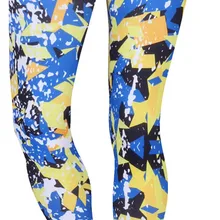 JIGERJOGER синий желтый цвет всплеск 3/4 Капри Леггинсы 7/8 шорты для йоги леггинсы фитнес, Спорт высокий пояс шорты