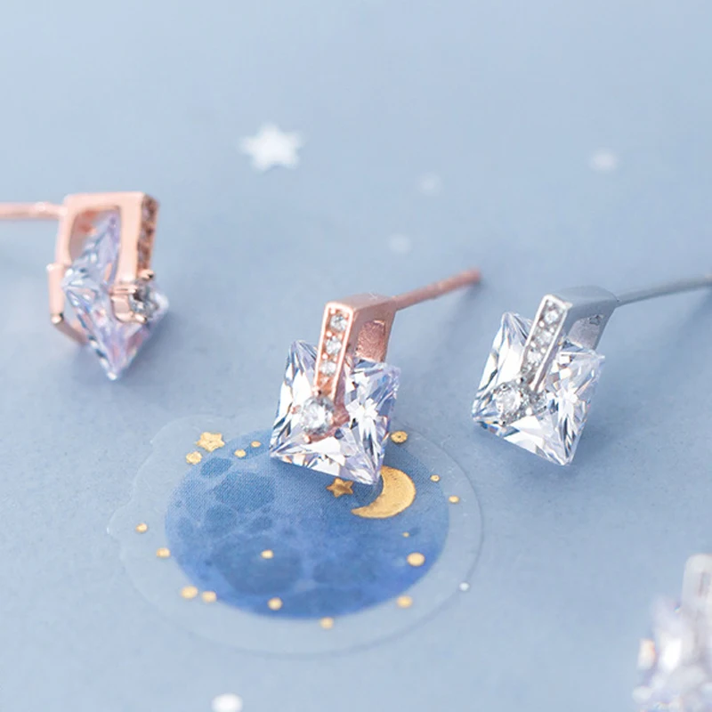 Серебро 925 пробы простые геометрические Мода Rosegold Стад Серьги модные для Для женщин украшений для девочек подарок на день рождения