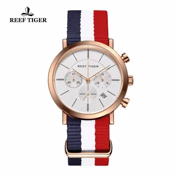 

2020 New Reef Tiger/RT Luxury Nylon Strap Watches for Men Chronograph Quartz Analog Wrist Watch RGA162