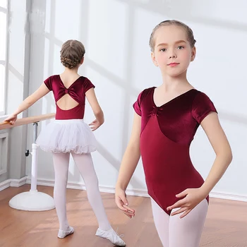 

Velvet spandex ballet leotard skirt Dance Leotard with BOW at the back Girls Ballet Dancewear girl Costume Bodysuit dancewear