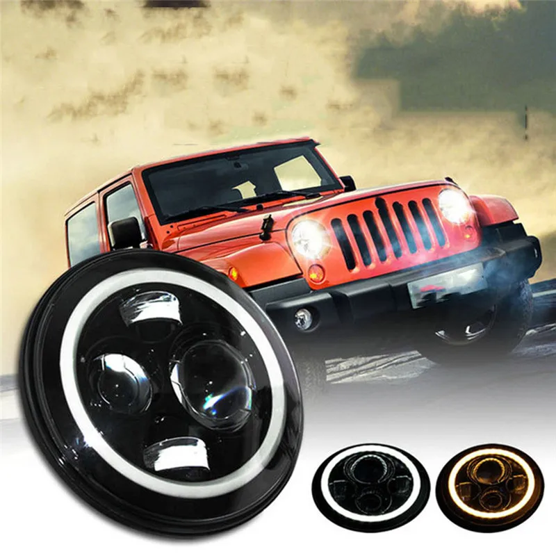 

kongyide Car Light 7 Inch 45W 60W LED Headlights Halo Angle Eyes For Jeep Round dropship 19M4