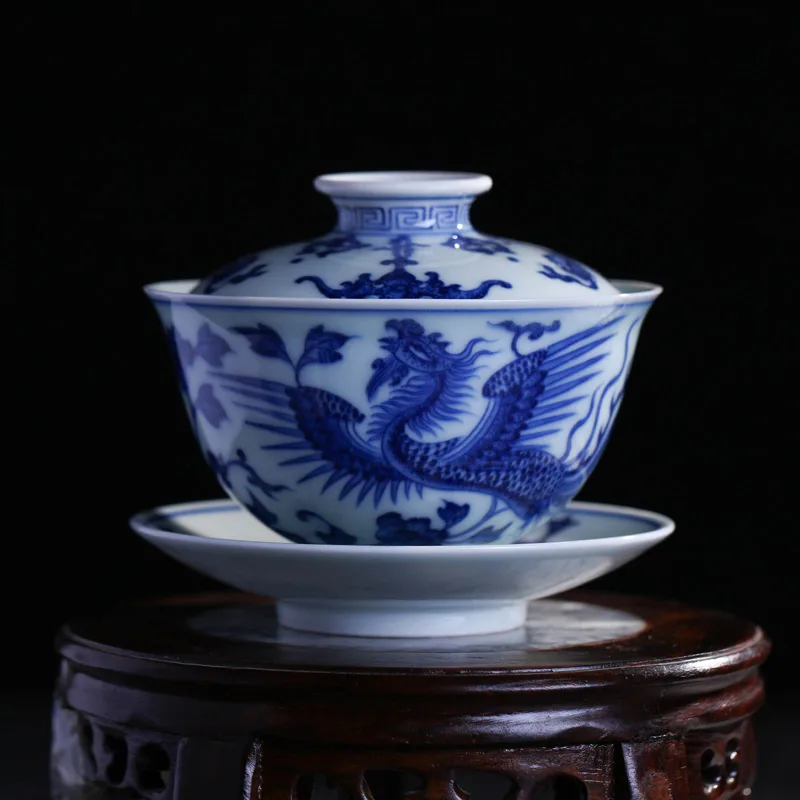 Changwuju в Цзиндэчжэнь кунг-фу китайская чашка для чая посуда ручной работы традиционная голубая и белая чайная миска с крышкой, окрашенная вручную - Цвет: feng