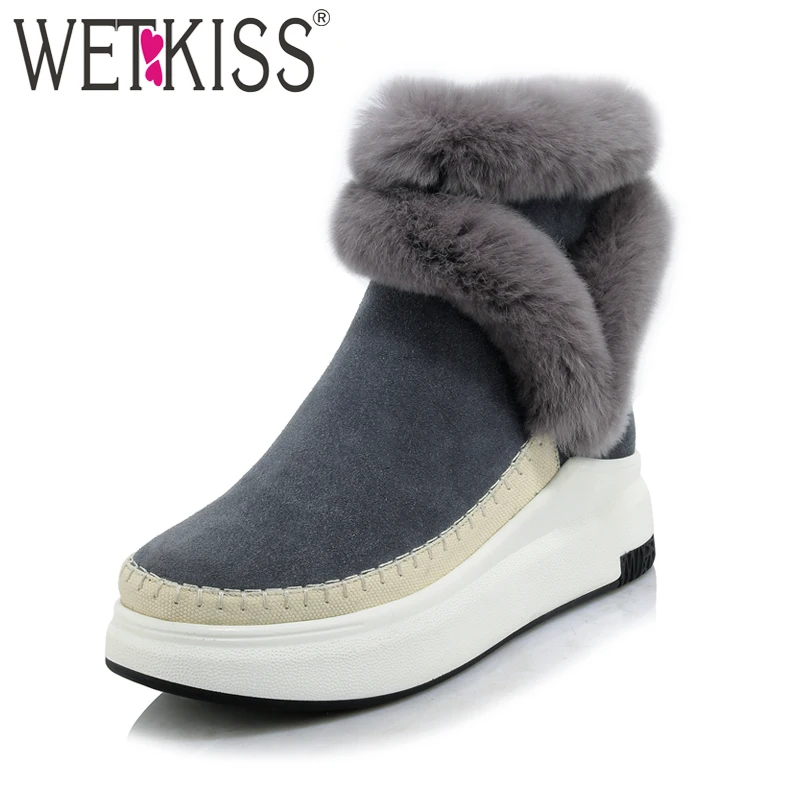 WETKISS 2018 Brand Women Ankle Boots Suede Leather Fashion Fur Zipper Wedges Shoes Woman Platform Winter Boots Female Footwear