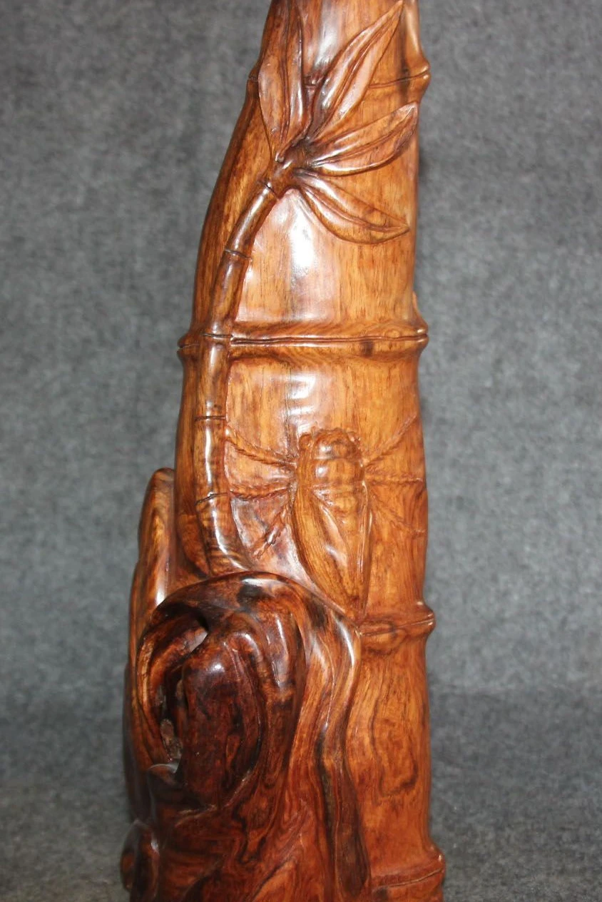 

12" Chinese Boxwood Wood Carving Bamboo Tree Cicada Insect Pure Hand Statue