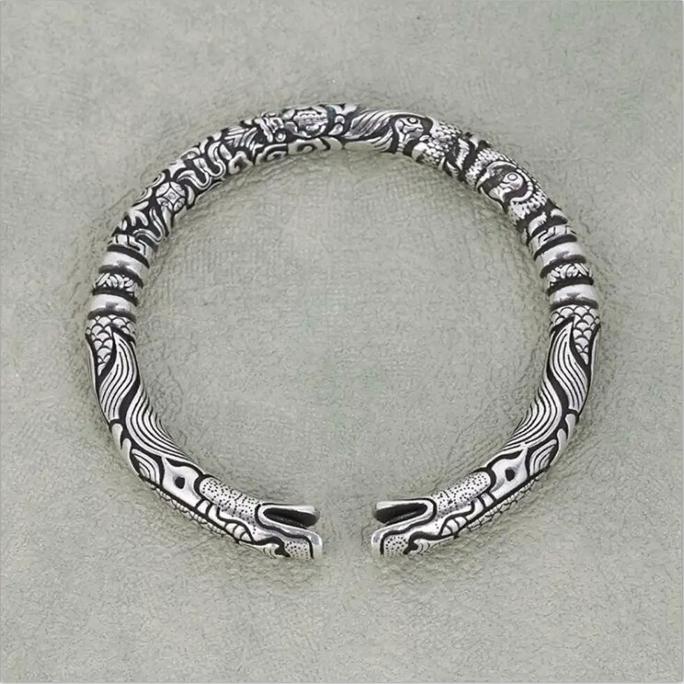 

New 925 sterling silver jewelry retro Thai silver embossed personality domineering faucet opening bracelet for men t0296