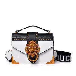 Сумки для женщин 2019 модная металлическая Львиная головка мини небольшой квадратный пакет сумка через плечо сумка клатч Дамский дизайнер