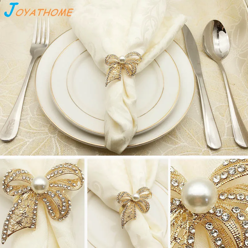 Joyathome 6 12pcs/Lot Western Style Luxurious Bow Napkin Ring Gold