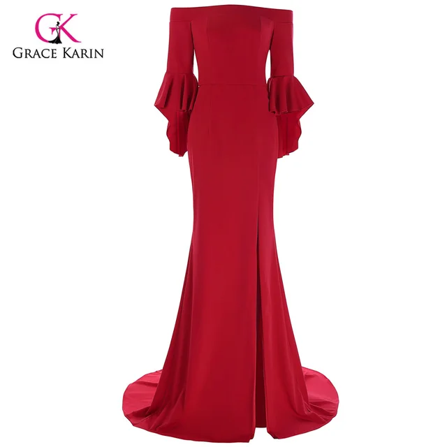 Ruffle Sleeve Evening Dress